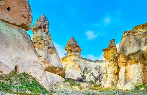 Bizarre Rocks Pigeon Valley Ancient Cut Cells Birdhouses Created Top — Stock Photo, Image