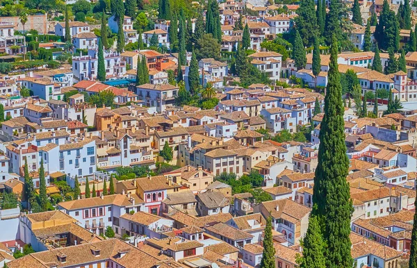 Takpannorna Gamla Stan Granada Med Albaicin Albayzin Distriktet Sett Från — Stockfoto