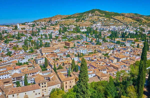 Aerial View Granada Old Town Albaicin Albayzin Sacromonte Districts Full — стокове фото