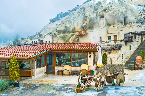 Goreme Turkey January 2015 Yard Traditional House Rock Small Cafe — Stock Photo, Image