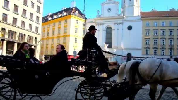 Vienna Austria Şubat 2019 Turistlerle Birlikte Arabasıyla Michael Meydanı Ndan — Stok video