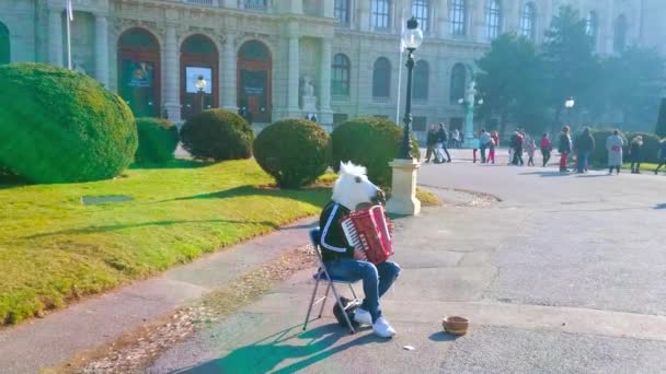 Vienne Autriche Février 2019 Musicien Rue Masqué Cheval Divertit Les — Video