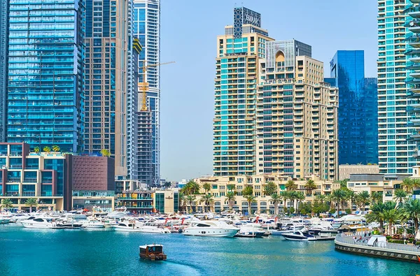 Dubai Uae March 2020 Shipyards Moored Yachts Motor Boats Shore — Stock Photo, Image