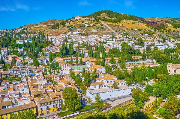 Vista Los Distritos Del Sacromonte Del Albaicín Granada Desde Muralla — Foto de Stock