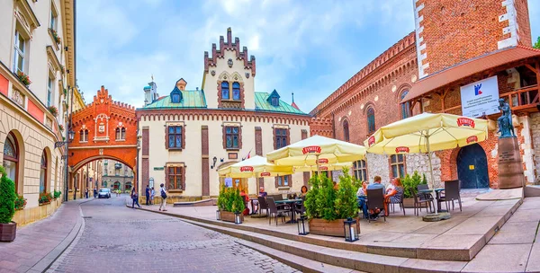 Krakow Polónia Junho 2018 Pequeno Terraço Livre Café Local Localizado — Fotografia de Stock