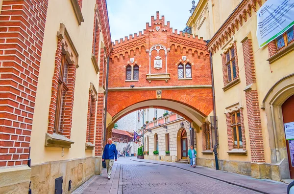 Krakow Poland June 2018 6月12日在克拉科夫的中世纪克拉科夫区散步 并观看壮观的历史建筑 如捷克托里斯基博物馆的盖过的通道 — 图库照片
