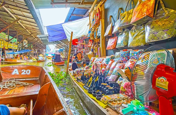 Damnoen Saduak Thailand Maio 2019 Barraca Lembranças Mercado Flutuante Ton — Fotografia de Stock