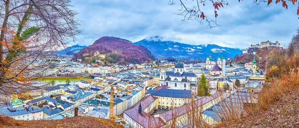 Vista Panorámica Histórica Salzburgo Desde Mirador Colina Monchsberg Nubes Que — Foto de Stock