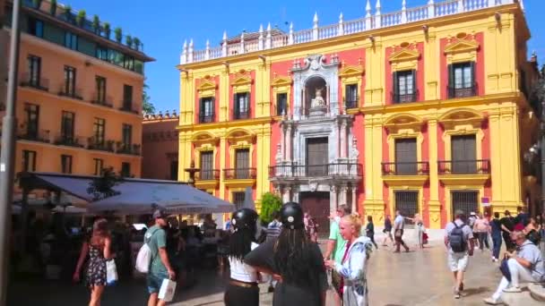 Malaga Spanien September 2019 Fasaden Praktfull Barock Palacio Episcopal Biskopspalatset — Stockvideo