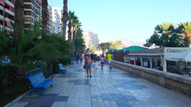 Малага Испания Сентября 2019 Года Прогулка Набережной Пасео Маритимо Протянувшейся — стоковое видео