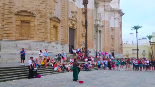 Cadiz Hiszpania Wrzesień 2019 Spektakl Taneczny Flamenco Murach Średniowiecznej Katedry — Wideo stockowe