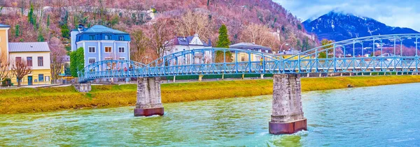 Kovový Mostek Mozartsteg Přes Řeku Salzach Salcburk Rakousko — Stock fotografie