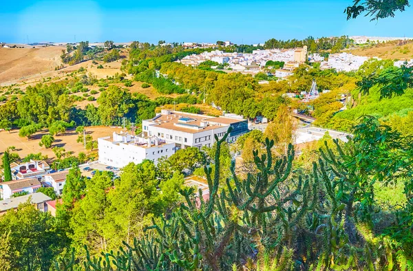 Der Blick Auf Die Wohngegend Der Weißen Stadt Arcos Durch — Stockfoto
