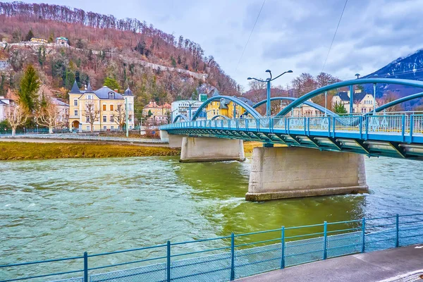 Karolinenbrucke Caroline Köprüsü Salzburg Önemli Trafik Köprülerinden Birinde Salzach Nehri — Stok fotoğraf