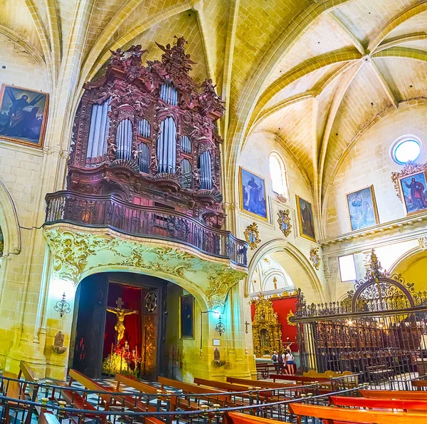 Arcos España Septiembre 2019 Interior Iglesia San Pedro Con Órgano — Foto de Stock