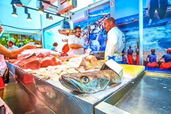 Cadiz スペイン 2019年9月24日 有名な歴史的なメルカド中央デアバストは カディスで9月24日に エキゾチックな輸出魚や魚介類の最も一般的なスペイン語を購入するのに最適な場所です — ストック写真
