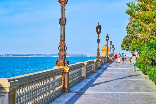Cadiz Spanien September 2019 Havspromenaden Paseo Carlos Iii Trädgård Med — Stockfoto