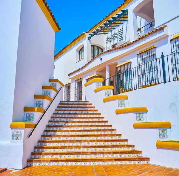 Staircase Hilly Street Traditional Andalusian Tilling Decorated Primitive Floral Patterns — Stock Photo, Image