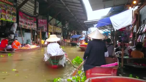 Damnoen Saduak Thailand Maio 2019 Passeio Barco Sampeng Pelo Estreito — Vídeo de Stock