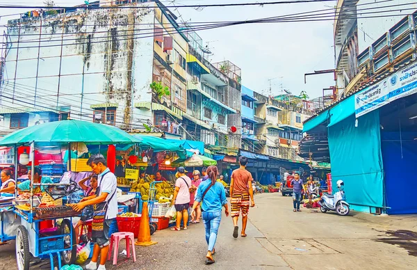 Bangkok Tailandia Mayo 2019 Concurrida Calle Del Mercado Frutas Mahanak — Foto de Stock