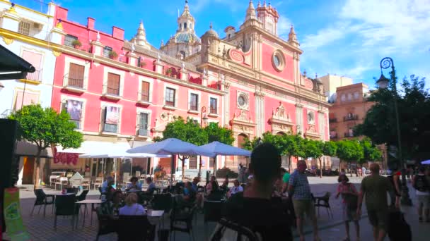 Seville Spanyolország Október 2019 Éttermek Kávézók Plaza Del Salvador Nagyon — Stock videók