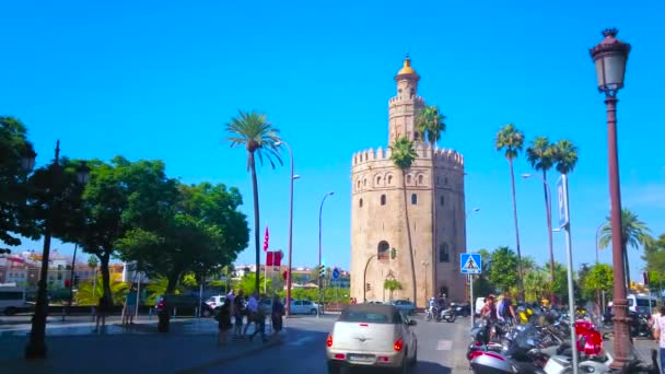 Seville Spania Octombrie 2019 Traficul Districtul Casco Antiguo Vedere Torre — Videoclip de stoc