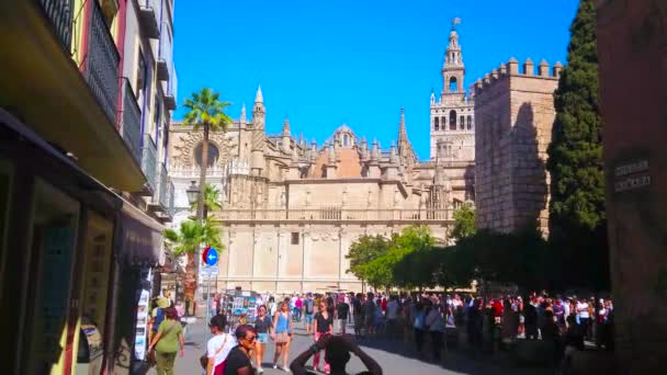 Seville Espanha Outubro 2019 Multidão Turistas Bairro Histórico Sevilha Que — Vídeo de Stock