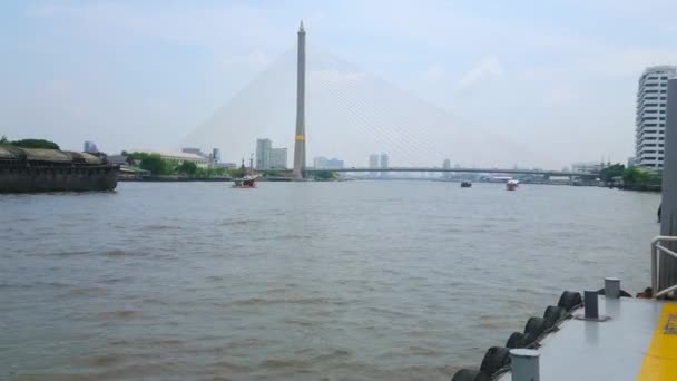 Bangkok Tajlandia Maj 2019 Zajęty Ruch Barki Łodzi Przez Rzekę — Wideo stockowe