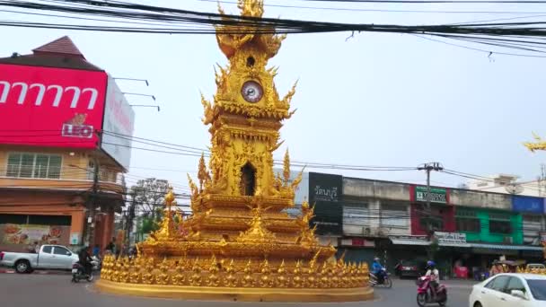 Chiang Rai Thailand Május 2019 Híres Arany Óratorony Gazdagon Díszített — Stock videók