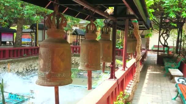 Chiang Rai Thailand May 2019 Buddhist Ritual Bells Courtyard Wat — Stock Video