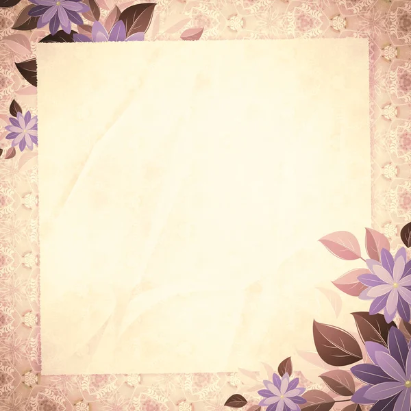 Sketsa vintage dengan kertas kosong dan sudut bunga, beige — Stok Foto
