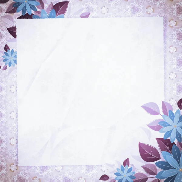 Vintage vignette with blank paper and floral corners, violet — Stock Photo, Image