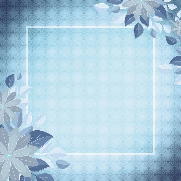 Tło dekoracyjne z obramowaniem i kwiaty, niebieski — Zdjęcie stockowe