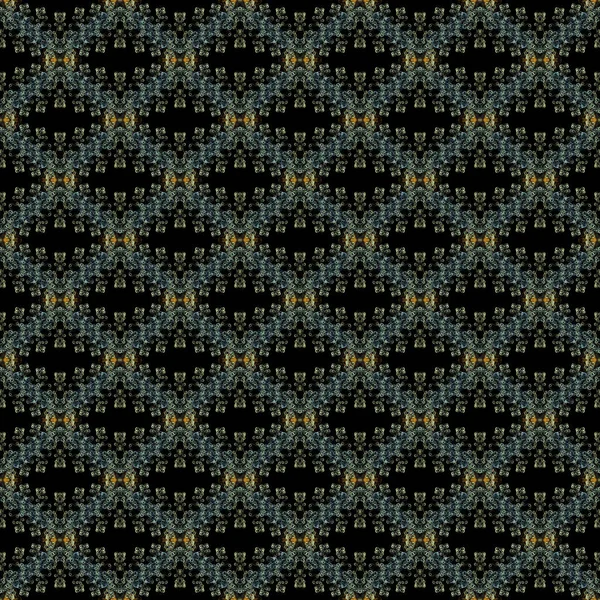 シームレスなパターンは、黒の背景に、小さなの黄青カール — ストック写真