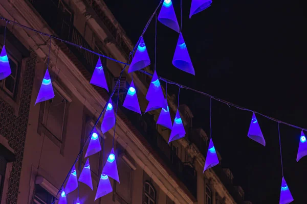 Decorazioni Natalizie Lisbona Illuminazione Stradale Portogallo — Foto Stock