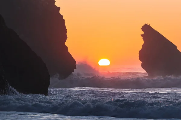 Pôr Sol Praia Adraga Poder Natureza Sintra Portugal — Fotografia de Stock