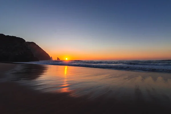 Západ Slunce Pláži Adraga Síla Přírody Sintra Portugalsko — Stock fotografie