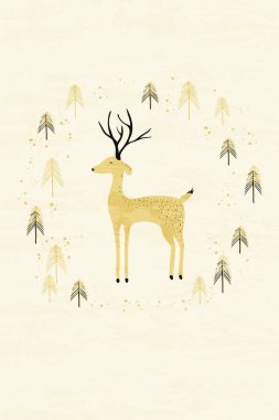 Kış çam ormanı kartı geyik