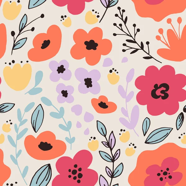 Fantasy flowers seamless pattern — Stock Vector