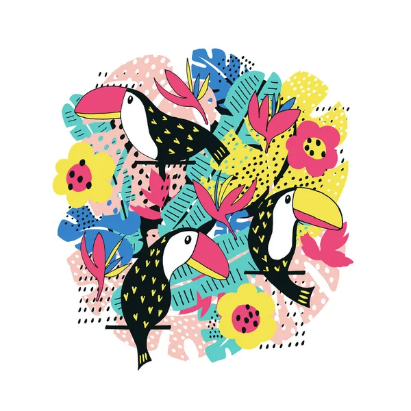 Toucan tarjeta floral — Vector de stock