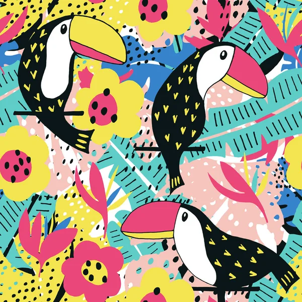 Modèle floral toucan — Image vectorielle