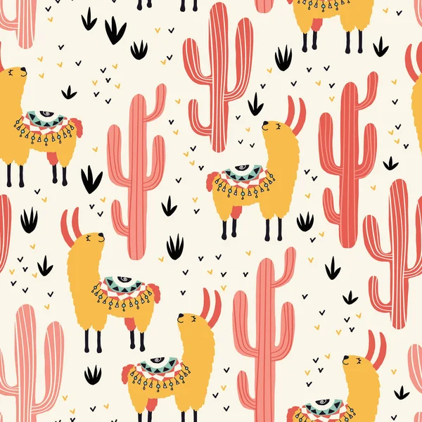 Yellow Llamas Red Cacti — Stock Vector