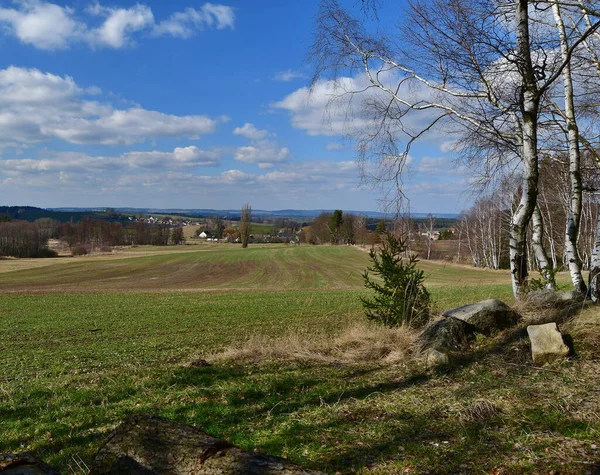 Widok Nadchodzący Wiosenny Krajobraz Południowe Czechy Czechy — Zdjęcie stockowe