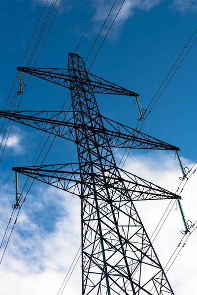 Electric power transmission steel tower with power lines
