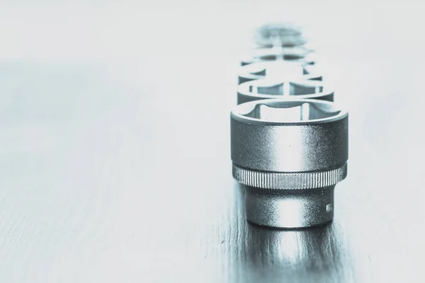 Set Socket Wrenches Isolated Bright Wooden Background — Stock Photo, Image