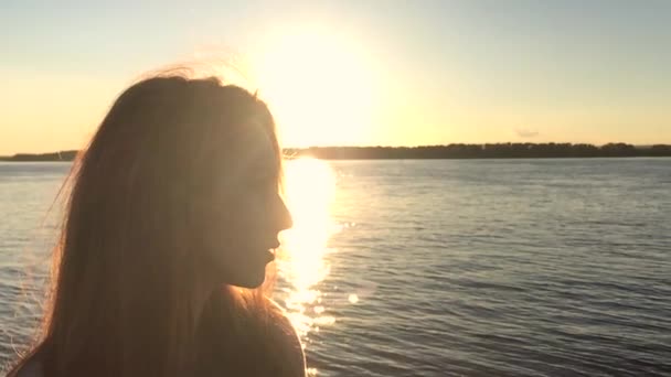 Ordentlich am Wasser bei Sonnenuntergang — Stockvideo