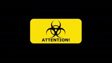 A biohazard warning appears on a black and green background. Danger of virus infection. Biological weapons. Motion graphics.