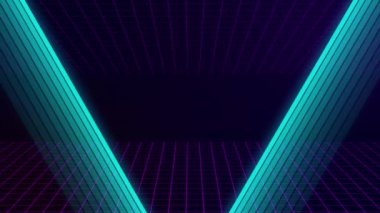 Vhs retro animasyonu, görünen neon üçgen ve e sınıfı ile. Retro tarzı. 80 'lerden kalma video oyunları. Hareket grafikleri.