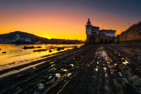 Farol Arriluze Getxo Pôr Sol — Fotografia de Stock