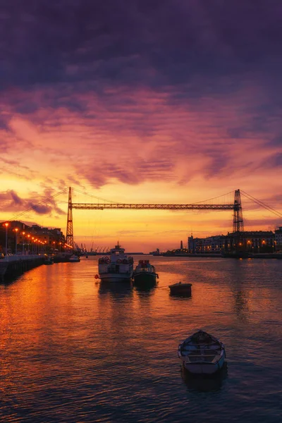 Portugalete and Las Arenas of Getxo with hanging bridge — Stock Photo, Image